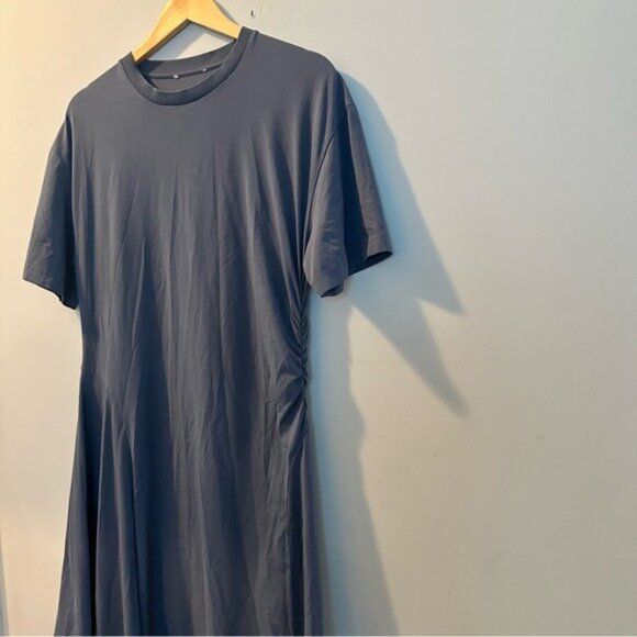 COS Slate Blue Asymmetric Hem T-Shirt Dress Cotton Blend Size Medium - Picture 6 of 16